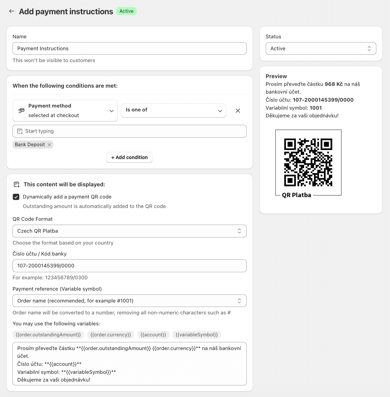 Beispiel der Einrichtung im Admin
