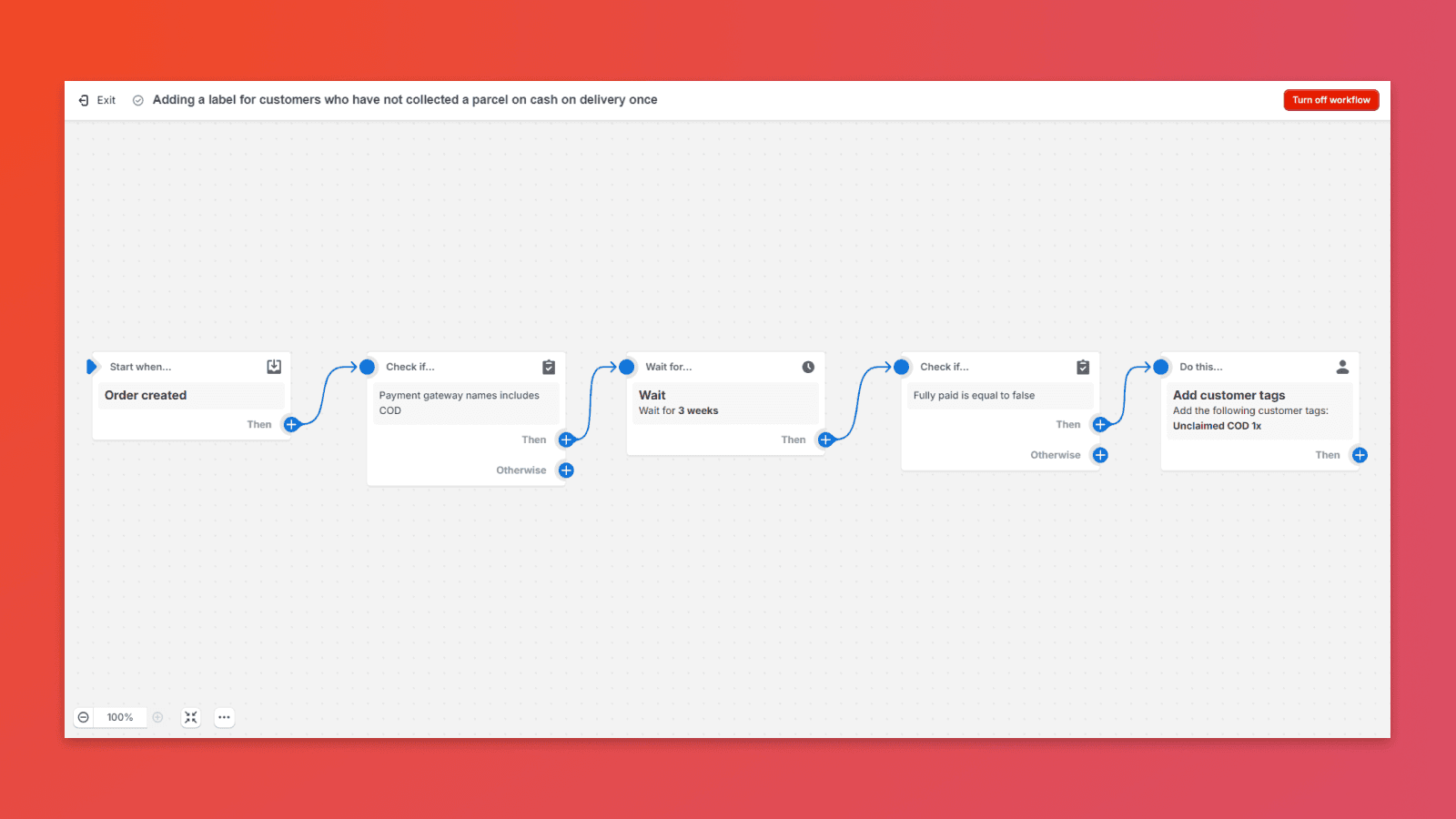 Beispiel für die Einrichtung der Automatisierung zur Identifikation ausgewählter Kunden in der Shopify-Flow-App