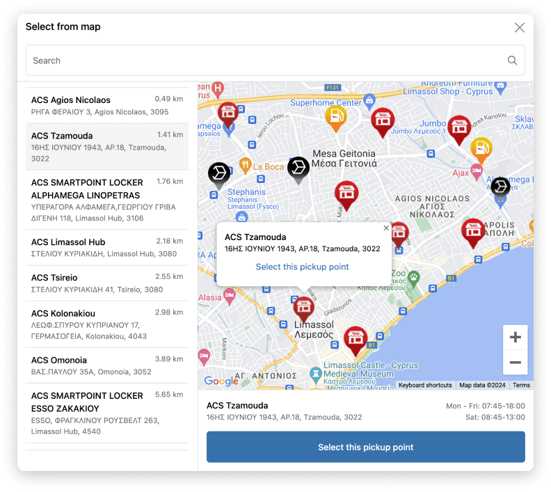Globe worldwide pickup points integration for all major carriers on Shopify
