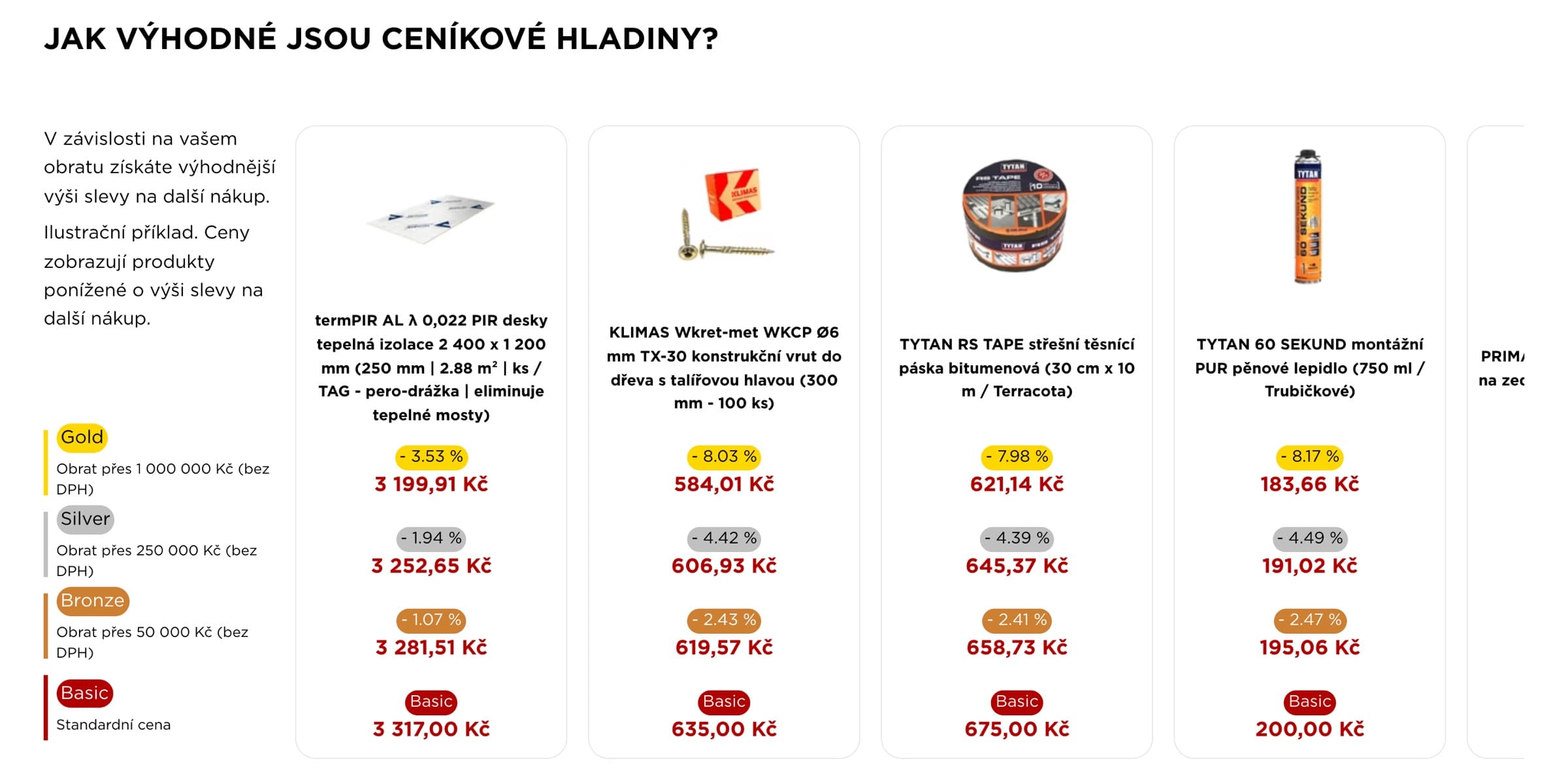 Preisstufen Gold, Silver, Bronze und Basic auf jmbonline.cz