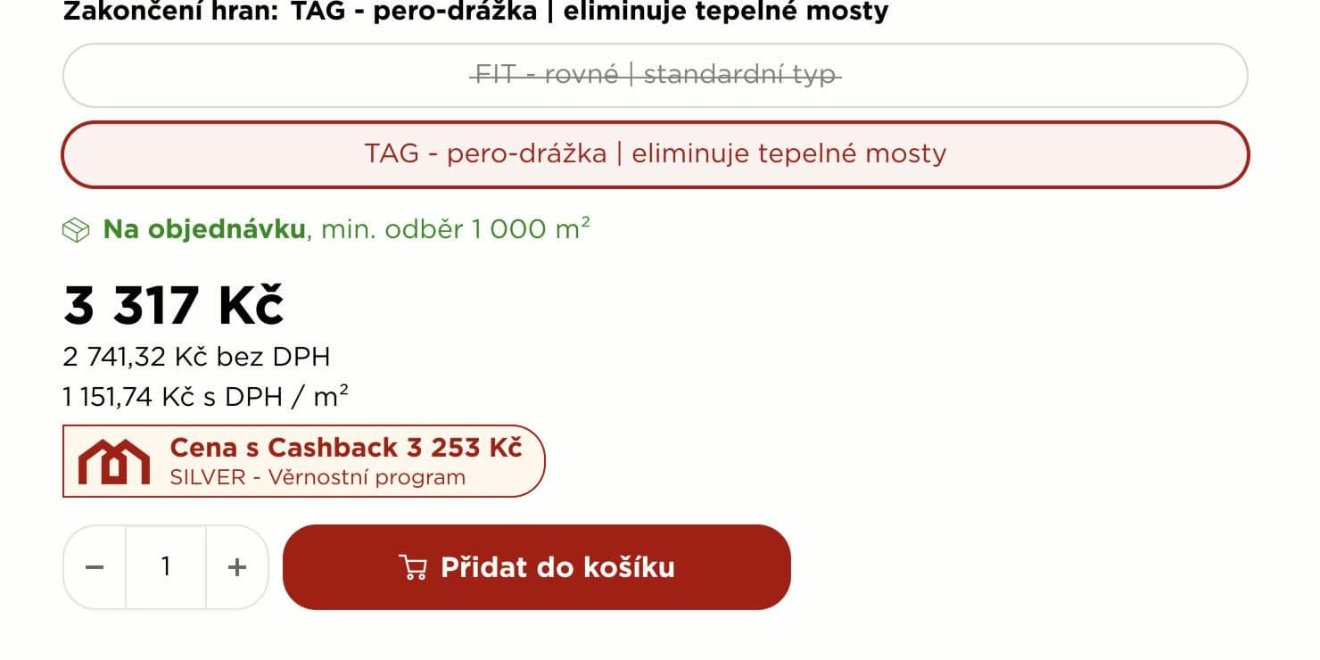 Dieselbe Produktseite für eingeloggte Kunden der Stufe SILVER: 3 253 CZK mit Cashback, genau für ihre Stufe