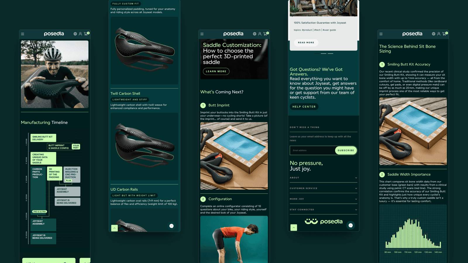 Posedla mobiles Theme-Design mit responsiver Fahradsattel-E-Commerce-Oberfläche
